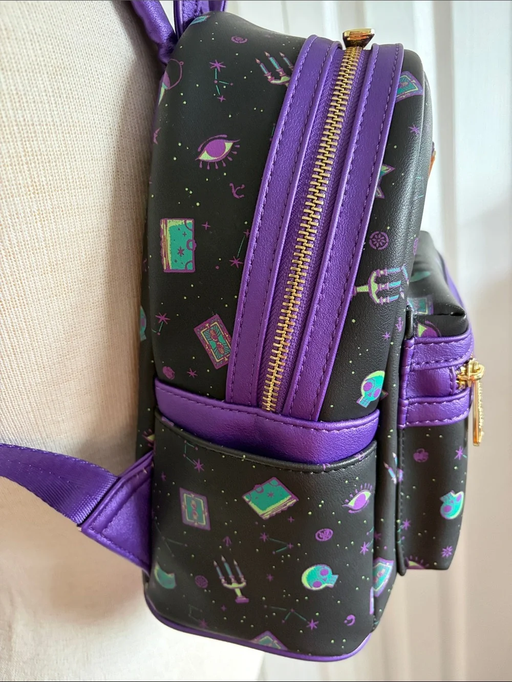 Disney Parks Loungefly Hocus-Pocus Mini Purple and Teal Space Print Backpack